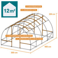 Wetterfestes Foliengewächshaus (300x200x400cm), stabil für Gemüse und Blumen.