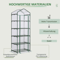 Foliengewächshaus mit 5 Regalen, transparent, ideal für Anzucht, Grün.