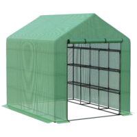Foliengewächshaus begehbar mit Regalen und Tür für Tomaten