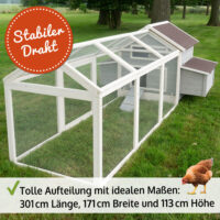 Großes Freigehege (184x110x90cm), sicherer Auslauf für Hühner und Kleintiere.