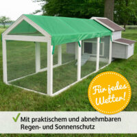 Großes Freigehege (184x110x90cm), sicherer Auslauf für Hühner und Kleintiere.