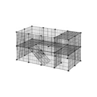 Freigehege Laufstall Metall 2 Ebenen Schwarz.