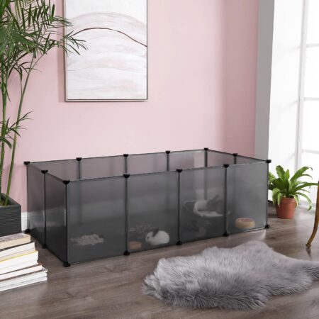 Freigehege Tiergehege Laufstall für Meerschweinchen in Grau.