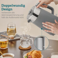 Frühstücksset Wasserkocher und Toaster 4 Scheiben 1,7L 2200W grau