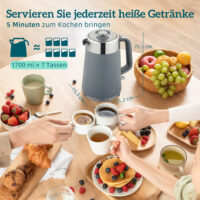 Frühstücksset Wasserkocher und Toaster 4 Scheiben 1,7L 2200W grau