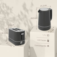 Frühstücksset Wasserkocher und Toaster mit 6 Stufen grau