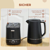 Frühstücksset Wasserkocher und Toaster 1,7L Edelstahl schwarz