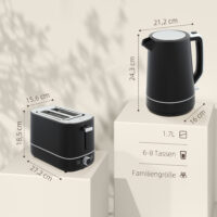 Frühstücksset Wasserkocher und Toaster 1,7L Edelstahl schwarz