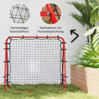 Roter solider Fussball Rebounder aus Stahl mit 5 einstellbaren Rückprallstufen, perfekt für individuelles oder Mannschaftstraining.