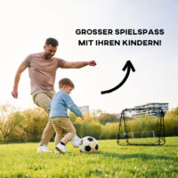 Schwarzer robuster Fussball Rebounder aus Stahl mit 5 einstellbaren Rückprallstufen für vielseitiges Training.