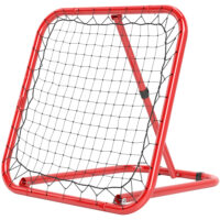Roter klappbarer Fussball Rebounder, auch für Baseball geeignet, 63x63cm gross, bietet vielseitige Trainingsmöglichkeiten.