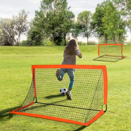 Oranges 2er-Set faltbarer Fussballtore, 183x90x90cm gross, ideal für Kinder und Jugendliche zum Üben und Spielen.