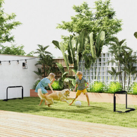 Schwarzes 2er-Set klappbarer Fussballtore mit stabilem Metallrahmen, 90x36x60cm, ideal für den Garten und einfache Lagerung.