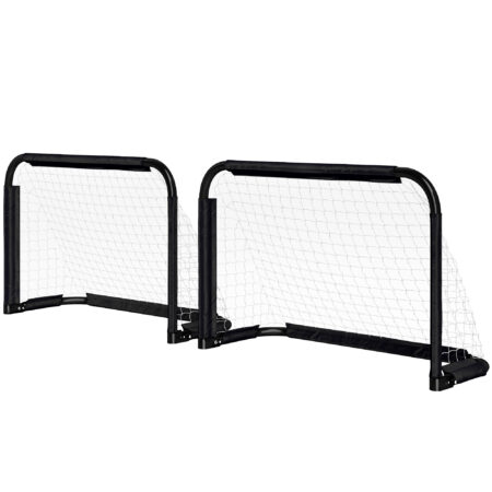 Schwarzes 2er-Set klappbarer Fussballtore mit stabilem Metallrahmen, 90x36x60cm, ideal für den Garten und einfache Lagerung.