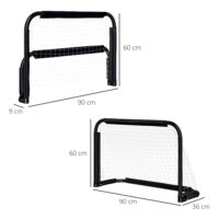 Schwarzes 2er-Set klappbarer Fussballtore mit stabilem Metallrahmen, 90x36x60cm, ideal für den Garten und einfache Lagerung.