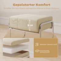 Fusshocker gepolstert mit Chenille Stoff und Stahlbeinen beige