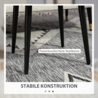 Ein dunkelgrauer, quadratischer Fusshocker in Kaschmir-Optik mit Stahlbeinen.