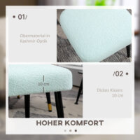 Ein hellblauer, quadratischer Fusshocker in Kaschmir-Optik mit Stahlbeinen.