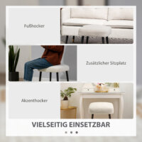 Ein hellgrauer, quadratischer Fusshocker in Kaschmir-Optik mit Stahlbeinen.