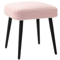 Ein rosa, quadratischer Fusshocker in Kaschmir-Optik mit Stahlbeinen.
