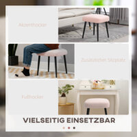 Ein rosa, quadratischer Fusshocker in Kaschmir-Optik mit Stahlbeinen.