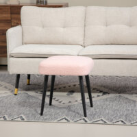 Ein rosa, quadratischer Fusshocker in Kaschmir-Optik mit Stahlbeinen.