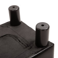 Ein brauner, rechteckiger Fusshocker aus Kunstleder, belastbar bis 100kg.