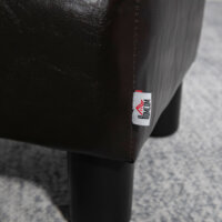 Ein brauner, rechteckiger Fusshocker aus Kunstleder, belastbar bis 100kg.