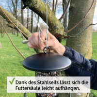 Vogelfutterspender Futtersilo EcoDrop aus Metall für Meisenknödel ohne Netz.