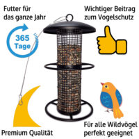 Vogelfutterspender Futtersilo EcoDrop aus Metall für Meisenknödel ohne Netz.