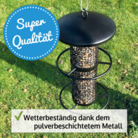 Vogelfutterspender Futtersilo EcoDrop aus Metall für Meisenknödel ohne Netz.