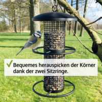 Vogelfutterspender Futtersilo EcoDrop aus Metall für Meisenknödel ohne Netz.