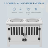 Weiße Futterstation mit 2L Edelstahlschale für große Hunde.