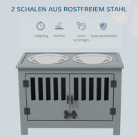 Futterstation erhöht mit Stauraum und Edelstahlnäpfen für grosse Hunde