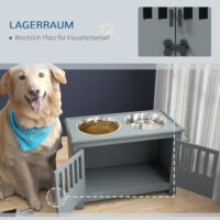 Futterstation erhöht mit Stauraum und Edelstahlnäpfen für grosse Hunde