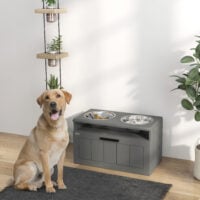 Futterstation für grosse Hunde mit Schublade und 2 Edelstahlnäpfen