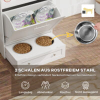 Futterstation mit Aufbewahrung und Futterschüsseln für Haustiere weiss