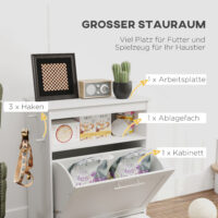 Futterstation mit Aufbewahrung und Futterschüsseln für Haustiere weiss