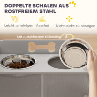 Futterstation erhöht mit Schrank und 2 Edelstahlnäpfen