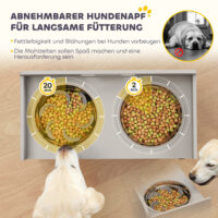 Futterstation erhöht mit Schrank und 2 Edelstahlnäpfen