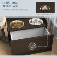 Futterstation erhöht mit Edelstahlnäpfen und Stauraum