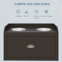 Futterstation erhöht mit Edelstahlnäpfen und Stauraum