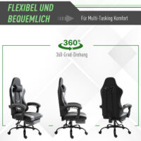 Gaming Sessel ergonomisch mit Kopfstütze & Fussstützen Schwarz – Produktfoto zeigt modernes Design, hochwertige Materialien und funktionale Eigenschaften ideal für Wohn- oder Arbeitsbereiche. Perfekt als Einrichtungsinspiration oder zur Produktpräsentation in einem Onlineshop.