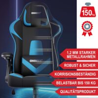Gaming Stuhl, ergonomisch, 150kg belastbar, inklusive Nackenkissen und Lordosenkissen.