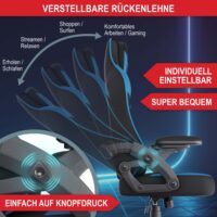 Gaming Stuhl, ergonomisch, 150kg belastbar, inklusive Nackenkissen und Lordosenkissen.