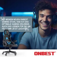 Gaming Stuhl, ergonomisch, 150kg belastbar, inklusive Nackenkissen und Lordosenkissen.