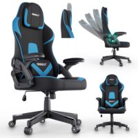 Gaming Stuhl, ergonomisch, 150kg belastbar, inklusive Nackenkissen und Lordosenkissen.