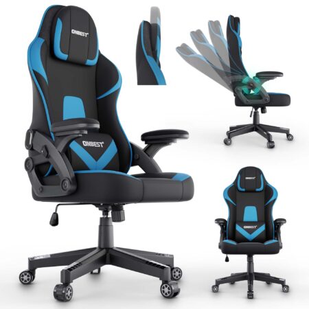 Gaming Stuhl, ergonomisch, 150kg belastbar, inklusive Nackenkissen und Lordosenkissen.