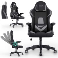 Robuster Gaming Stuhl mit ergonomischem Design, Nacken- und Lordosenstütze, für bis zu 150kg.