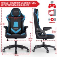 Gaming Stuhl, ergonomisch, 150kg belastbar, inklusive Nackenkissen und Lordosenkissen.